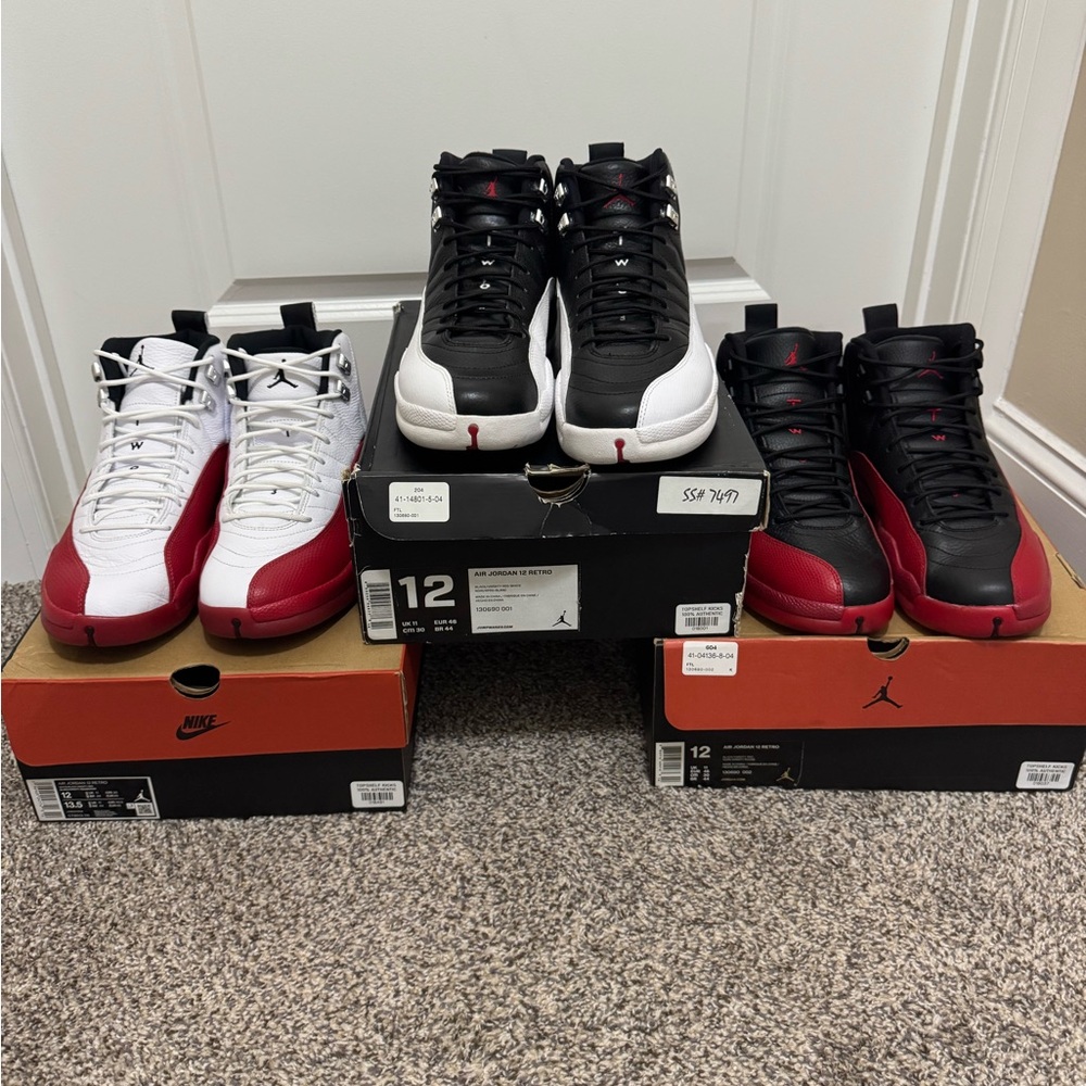 3 pairs of Jordan Retro Sz12 
 Men's Sneakers - Black, White, Red